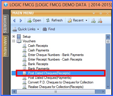 fmcg post dated cheque receipts menu